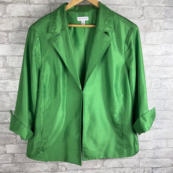 Susan Graver 2X Green Lightweight Blazer Jacket 3/4 Sleeve Career - Picture 1 of 12